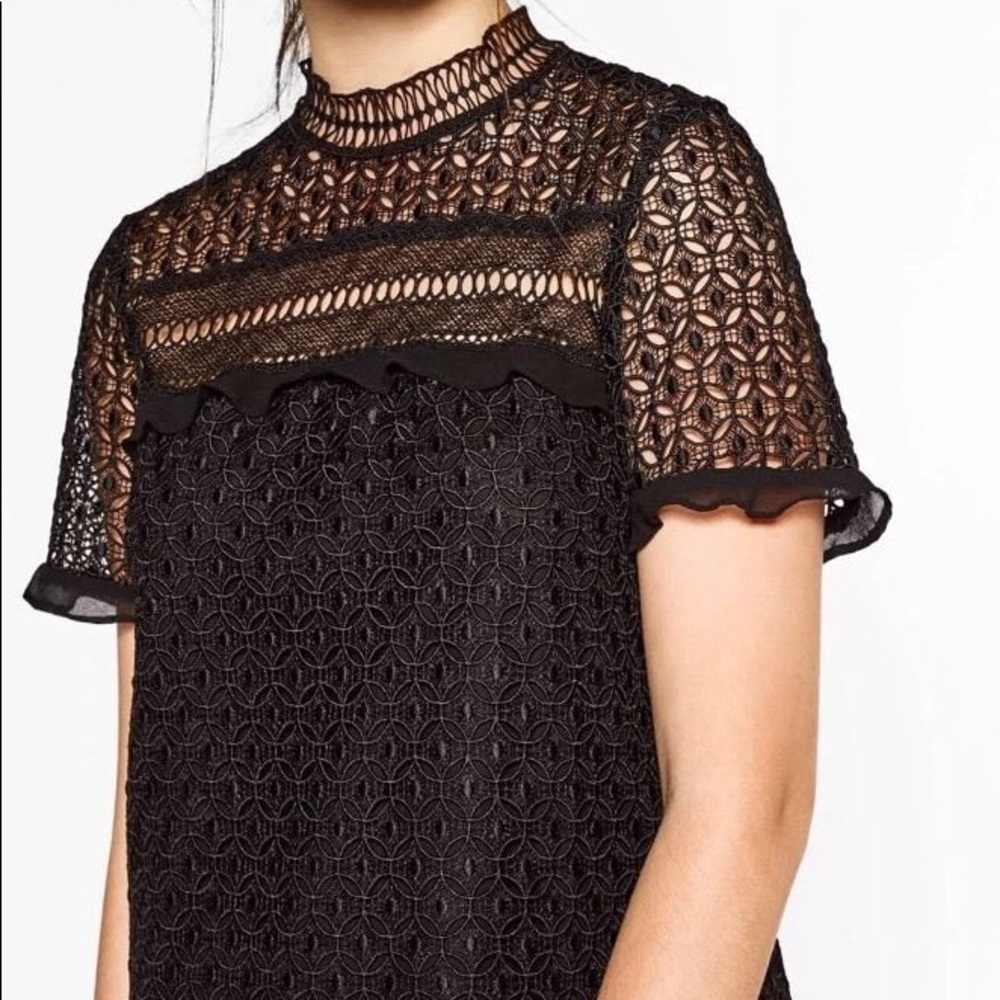 Zara Woman Black High Neck Crochet Lace Blouse NWT